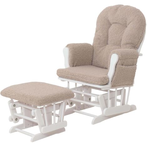 [NON UTILIZZATO] Poltrona a dondolo HHG-033 sedia relax poggiapiedi Stoffa/tessuto bouclé (480g/m²), marrone, struttura bianca (1/5)