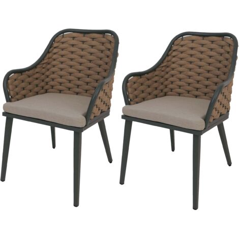 NON UTILIZZATO] Set 2 Sedie Da Giardino HHG-761, Esterno, Olefin  200 Gm Intreccio A Corda Corda Antracite Cuscino Grigio Scuro 87122836