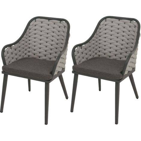 NON UTILIZZATO] Set 2 Sedie Da Giardino HHG-761, Esterno, Olefin  200 Gm Intreccio A Corda Rope Antracite Cuscino Taupe 87122840