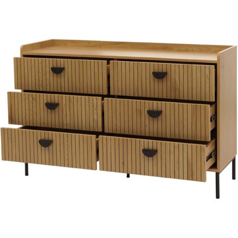 [NON UTILIZZATO] Cassettiera HHG-634, mobile alto, 6 cassetti melamina MDF 80x120x44cm, naturale
