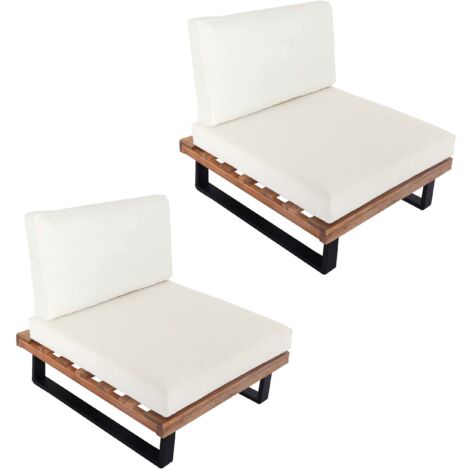 [NON UTILIZZATO] Set 2 sedie lounge HHG-469, poltrona da giardino, legno acacia FSC alluminio, marrone chiaro, rivestimento bianco crema (1/5)