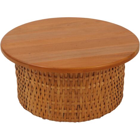 Tavolino salotto HHG-335, tavolo da caffè elegante, da soggiorno divano, da piante legno di mogano rattan, rotondo Ø75cm (1/5)