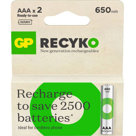 Recyko Batteria Ricaricabile 1,5V Mini Stilo AAA 650mAh (Confezione 2 Pezzi) (1/4)