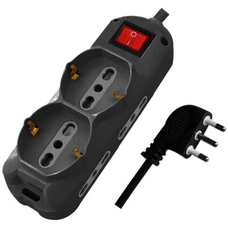 Multipresa con Cavo 1,5m e 6x Prese 10/16A (4x Laterali Bipasso + 2x Frontale Bipasso/Schuko), Spina 16A e Interruttore Colore Nero (1/5)
