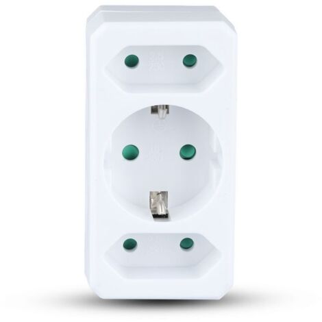 2 Ways Adapter With 2 Euro Socket 10A , 1 Socket 10/16A 250V ( Label+ Polybag ) White (1/5)