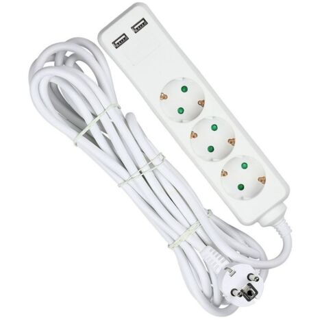 3 Ways Socket with 2 USB (3G 1.5mm2 X 5M) Polybag with Card White