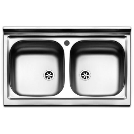 Lavello da appoggio in acciaio inox 2 vasche dimensioni 80x50 cm pi802pc apell