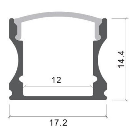 Perfil Aluminio 17,2 mm x h14,4mm Diffuser blanco para 2m LED Tape