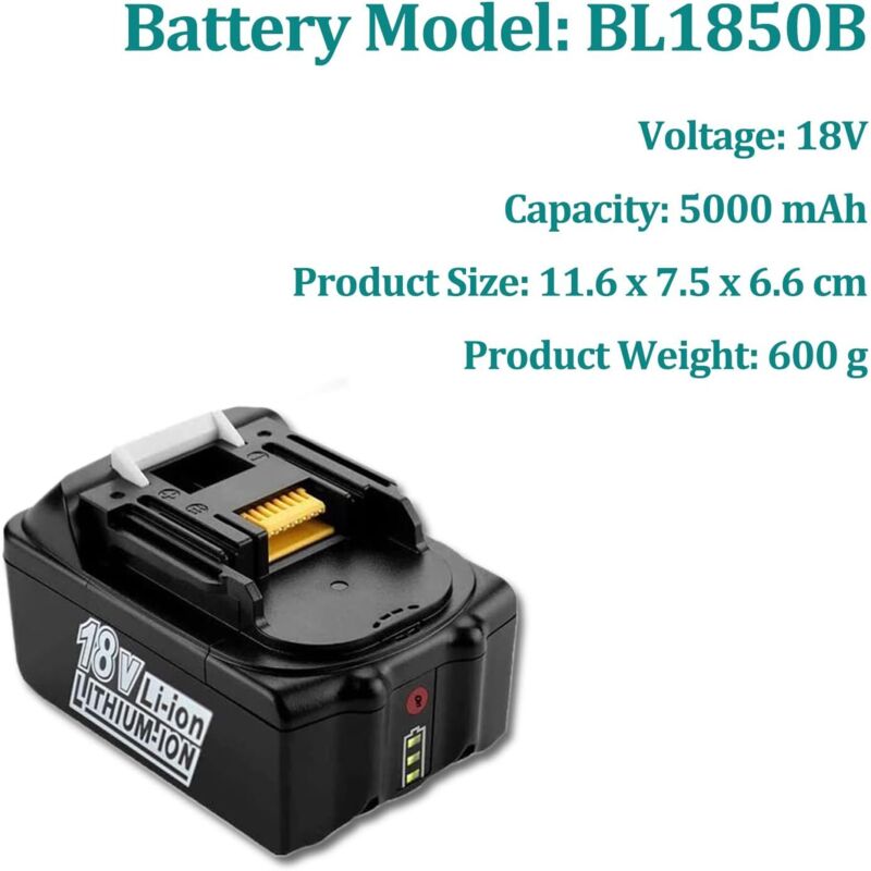 18V 5,0Ah Akku & 3A Ladegerät Set – Kompatibel Mit Makita BL1830 BL1840 BL1850 & Vielen Geräten