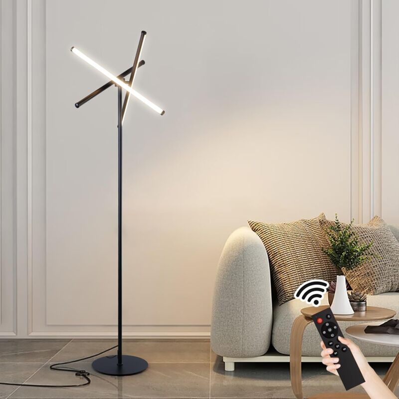 Ganeed LED Floor Lamp Modern Tall Standing Lamps with 3 Lights 30W 3 Color Temperature Stepless Dimmable Brightness with Remote 66.5 in Corner Lamp for Living Room Office Hotel Bedroom