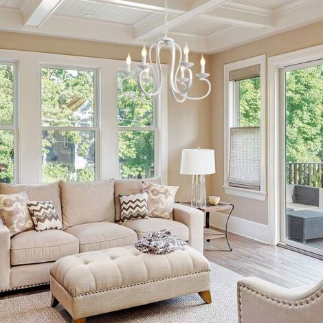 Ganeed French Country Chandelier,6-Light White Candle-Style Chandeliers,Vintage Metal Pendant Chandelier Ceiling Pendant Lighting Fixture for Dinner Table,Island Kitchen,Living Room