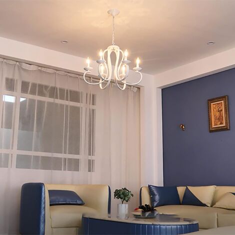 Ganeed French Country Chandelier,6-Light White Candle-Style Chandeliers,Vintage Metal Pendant Chandelier Ceiling Pendant Lighting Fixture for Dinner Table,Island Kitchen,Living Room