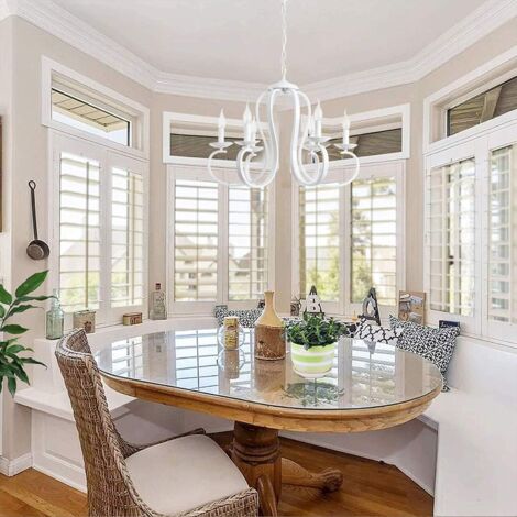 Ganeed French Country Chandelier,6-Light White Candle-Style Chandeliers,Vintage Metal Pendant Chandelier Ceiling Pendant Lighting Fixture for Dinner Table,Island Kitchen,Living Room