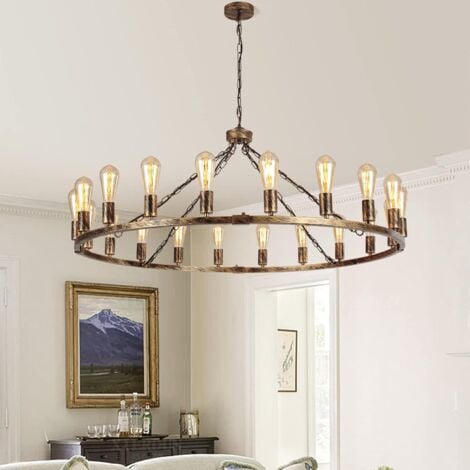 Wagon Wheel Chandelier,20 Lights Bronze Rustic Pendant Light,Extra Large 47.2 Inch Metal Chandeliers Light Fixture for Kitchen,Living Room,Dining Room