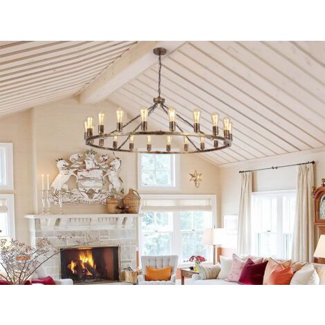 Wagon Wheel Chandelier,20 Lights Bronze Rustic Pendant Light,Extra Large 47.2 Inch Metal Chandeliers Light Fixture for Kitchen,Living Room,Dining Room