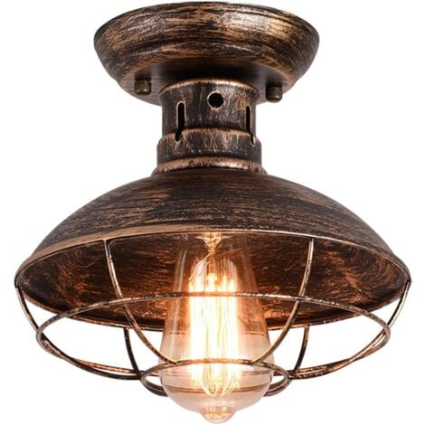 Industrial Ceiling Light with Metal Cage, E27 Semi-Flush Pendant Lighting Fixture, Oil Rubbed Bronze Chandelier for Farmhouse Porch Kitchen Bathroom