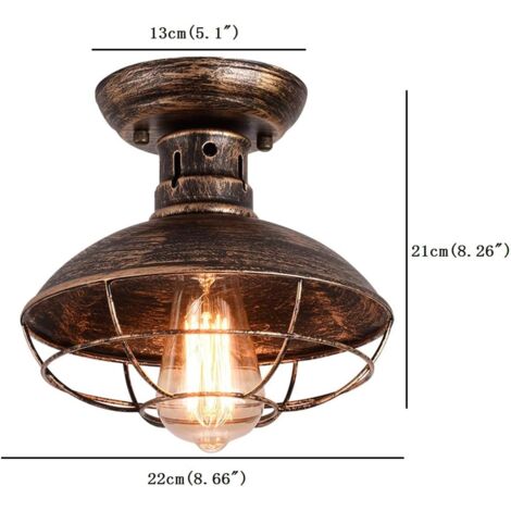Industrial Ceiling Light with Metal Cage, E27 Semi-Flush Pendant Lighting Fixture, Oil Rubbed Bronze Chandelier for Farmhouse Porch Kitchen Bathroom