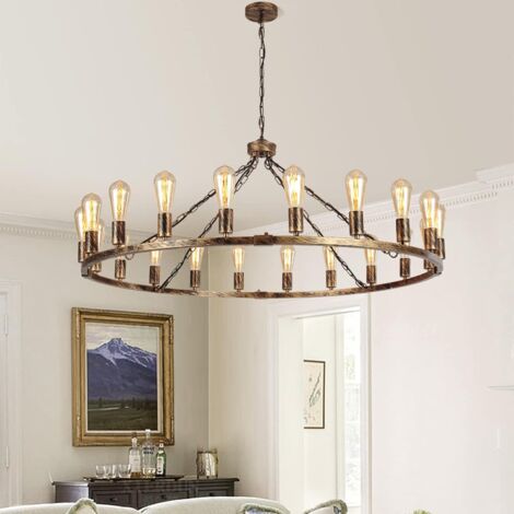 Wagon Wheel Chandelier,20 Lights Bronze Rustic Pendant Light,Extra Large Metal Chandeliers Light Fixture for Kitchen,Living Room,Dining Room