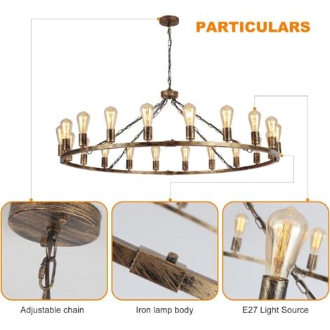 Wagon Wheel Chandelier,20 Lights Bronze Rustic Pendant Light,Extra Large Metal Chandeliers Light Fixture for Kitchen,Living Room,Dining Room