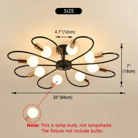 8-Light Semi Flush Ceiling Light, Modern Sputnik Chandeliers Mid-Century Metal Pendant Lighting, Industrial Vintage Ceiling Lamp Fixture for Kitchen Dining Living Room Bedroom(Black&Gold)