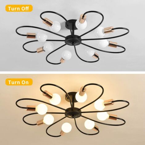 8-Light Semi Flush Ceiling Light, Modern Sputnik Chandeliers Mid-Century Metal Pendant Lighting, Industrial Vintage Ceiling Lamp Fixture for Kitchen Dining Living Room Bedroom(Black&Gold)