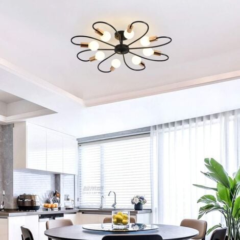 8-Light Semi Flush Ceiling Light, Modern Sputnik Chandeliers Mid-Century Metal Pendant Lighting, Industrial Vintage Ceiling Lamp Fixture for Kitchen Dining Living Room Bedroom(Black&Gold)