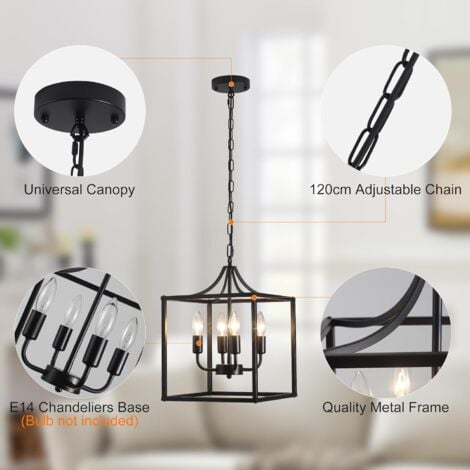 Industrial Metal Chandelier Elegant Black Ceiling Light Fixture for Living Room Lantern Style Hanging Pendant Light Fitting