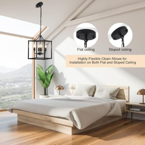 Industrial Metal Chandelier Elegant Black Ceiling Light Fixture for Living Room Lantern Style Hanging Pendant Light Fitting
