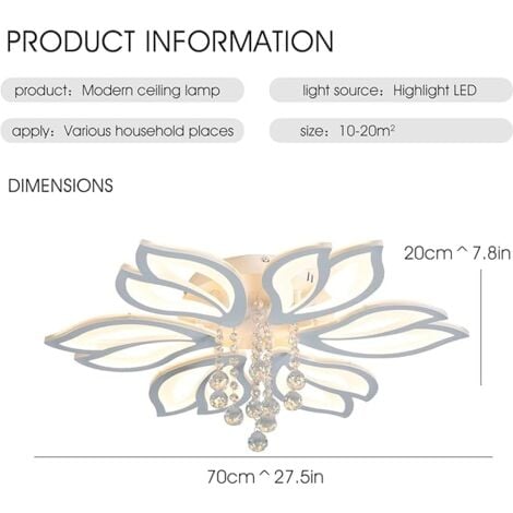 Modern Flower LED Ceiling Light Dimmable Flush Mount Chandelier with Remote Control 6-Head Chandelier Ceiling Light Ideal for Bedroom Kitchen Living Room (Diameter 70cm)