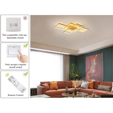 Ganeed Dimmable Ceiling Light 50W,3 Square Gold LED Ceiling Light