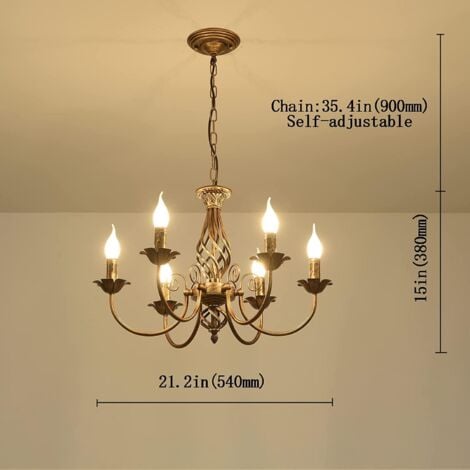 Traditional Country Style Chandelier, Bronze Vintage Height Adjustable Wrought Iron Candlestick, 6 Lights Ceiling Lamp Farmhouse Pendant Lamp for Living Room Kitchen Dining Room