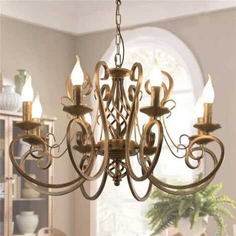 Ganeed Chandeliers French Country Pendant Chandelier Rustic Vintage Metal Pendant Light Fixture Adjustable Hanging Lighting 8 Lights Bronze