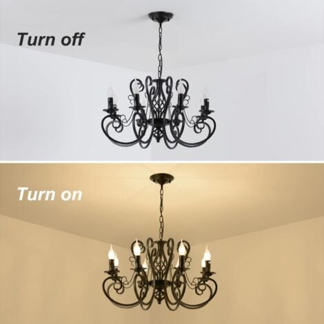 Ganeed French Country Chandeliers 8 Lights Kitchen Island Candle Iron Chandelier Industrial Vintage Pendant Light Fixture for Farmhouse Dining Room Bedroom Foyer