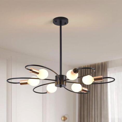 6-Light Black Chandeliers, Gold Sputnik Ceiling Light, Vintage Instustrial Metal Pendant Light, Adjustable Height Chandeliers for Living Room Bedroom