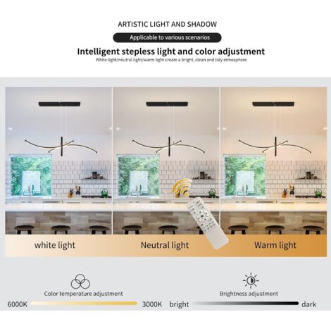 Modern Chandelier Kitchen Ceiling Light Dimmable LED Pendant Light with Remote Conrtol Adjustable Height Pendant Light Ideal for Dining Room, Kitchen, Living Room 60W