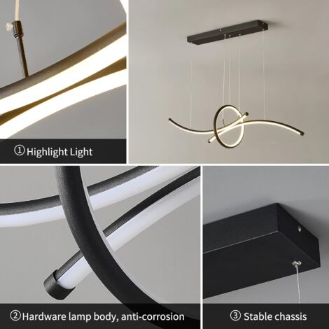Modern Chandelier Kitchen Ceiling Light Dimmable LED Pendant Light with Remote Conrtol Adjustable Height Pendant Light Ideal for Dining Room, Kitchen, Living Room 60W