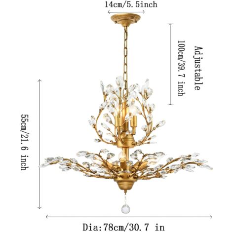 Ganeed Crystal Chandeliers,Vintage Pendant Lighting Crystal Chandelier Lighting Fixtures with 8 Lights,Ceiling Light Fixture for Living Room Bedroom Restaurant Porch Hallway (Gold)