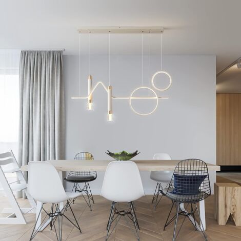 Modern Pendant Lights, Dimmable Chandelier with Remote Control, Linear Wave Pendant Light, Pendant Light Fixture for Kitchen Dining Room Living Room (White 40W)