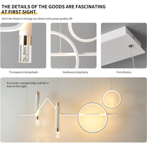 Modern Pendant Lights, Dimmable Chandelier with Remote Control, Linear Wave Pendant Light, Pendant Light Fixture for Kitchen Dining Room Living Room (White 40W)