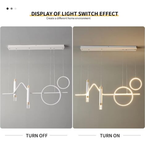 Modern Pendant Lights, Dimmable Chandelier with Remote Control, Linear Wave Pendant Light, Pendant Light Fixture for Kitchen Dining Room Living Room (White 40W)