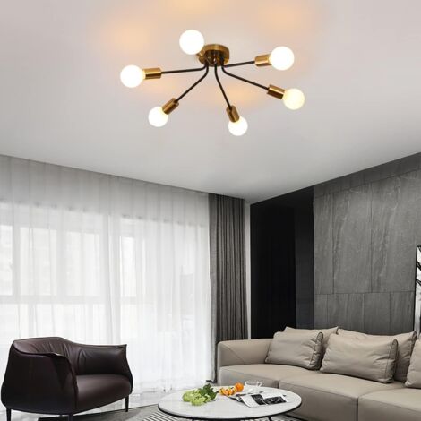 6-Light Semi Flush Mount Ceiling Light Fixture, Modern Gold Sputnik Chandelier Ceiling Lighting, Industrial Metal Farmhouse Ceiling Lamp for Living Dining Room Bedroom (Bulb Not Include)