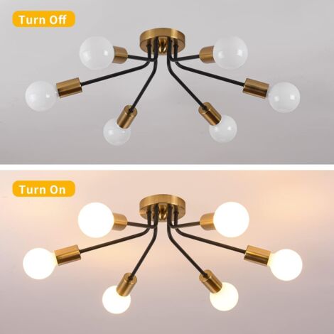 6-Light Semi Flush Mount Ceiling Light Fixture, Modern Gold Sputnik Chandelier Ceiling Lighting, Industrial Metal Farmhouse Ceiling Lamp for Living Dining Room Bedroom (Bulb Not Include)