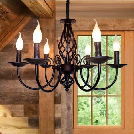 Rustic Pendant Chandelier, French Country Vintage 6 Lights Chandeliers Farmhouse Pendant Light Fixture Height Adjustable Candle Wrought Iron Chandelier for Kitchen,Dining Room,Living Room,Foyer (1/5)