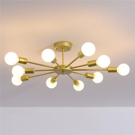 Flush Mount Ceiling Light,Modern Gold Chandeliers,10-Light E27 Base Industrial Semi Ceiling Pendant Lights Fixture for Bedroom Living Room Kitchen Farmhouse Art Exhibition Hall