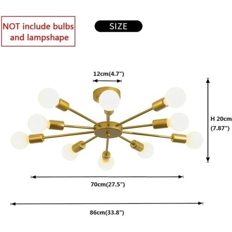 Flush Mount Ceiling Light,Modern Gold Chandeliers,10-Light E27 Base Industrial Semi Ceiling Pendant Lights Fixture for Bedroom Living Room Kitchen Farmhouse Art Exhibition Hall