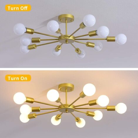 Flush Mount Ceiling Light,Modern Gold Chandeliers,10-Light E27 Base Industrial Semi Ceiling Pendant Lights Fixture for Bedroom Living Room Kitchen Farmhouse Art Exhibition Hall
