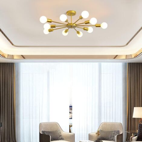 Flush Mount Ceiling Light,Modern Gold Chandeliers,10-Light E27 Base Industrial Semi Ceiling Pendant Lights Fixture for Bedroom Living Room Kitchen Farmhouse Art Exhibition Hall