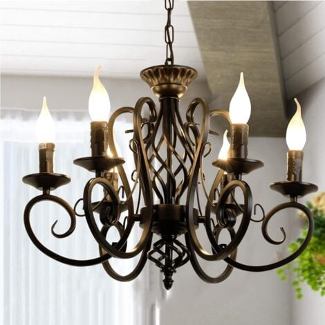 Ganeed Rustic French Country Chandelier 6 Lights Farmhouse Candle Iron Chandeliers Vintage Metal Pendant Light Fixture for Kitchen Island Dining Room Bedroom