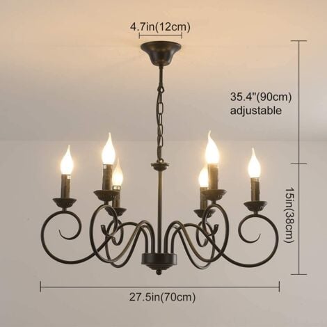 Chandelier Traditional Style Country,Vintage Height Adjustable Candle Iron Hanging Chandelier,6 E14 Lights Farmhouse Classic Pendant Light Fixture for Kitchen,Dining Room,Living Room
Visit the JIINOO 