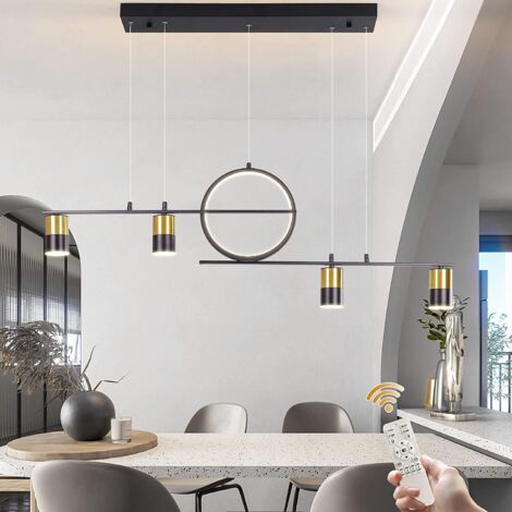 Dimmable LED Pendant Lighting, Creative Linear Pendant Light Fixture, Modern Linear LED Chandelier with Remote, Linear Pendant Hanging Lamp for Kitchen Dining Living Room,40W/Black and Gold